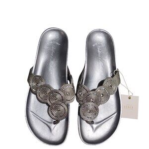 Andrea E Michele Womens Wedge Sandals Metallic Silver Cork Sole Made In Italy7.5